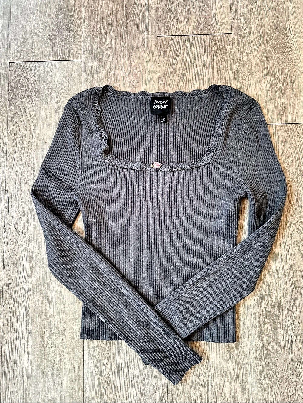 Ribbed Long Sleeve Top in Gray